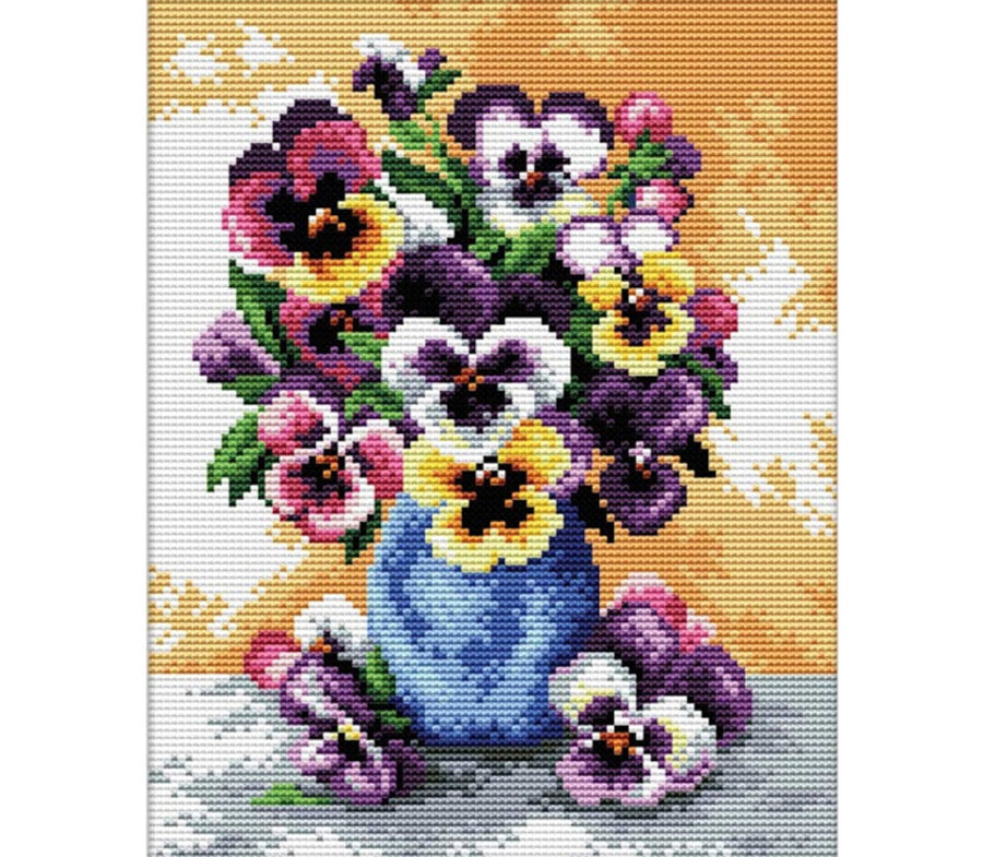 Needleart World - Vase of Pansies (No count cross stitch)