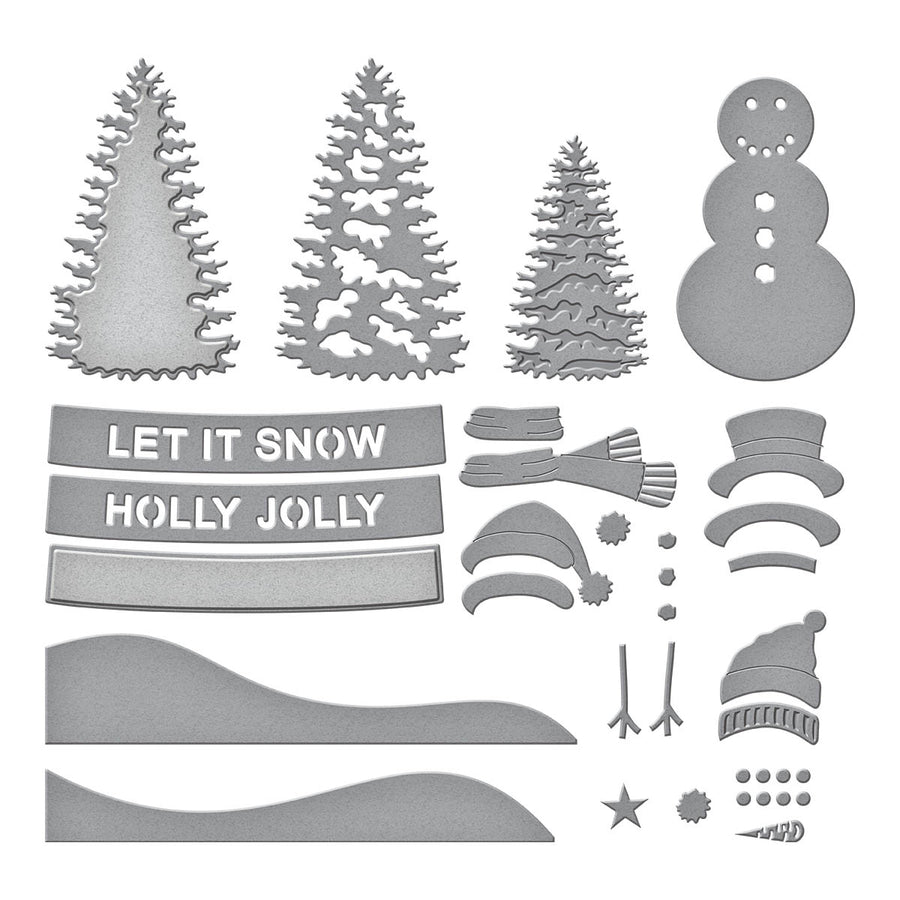 Spellbinders - Snowman Scene Etched Dies from the Simon's Snow Globes Collection by Simon Hurley