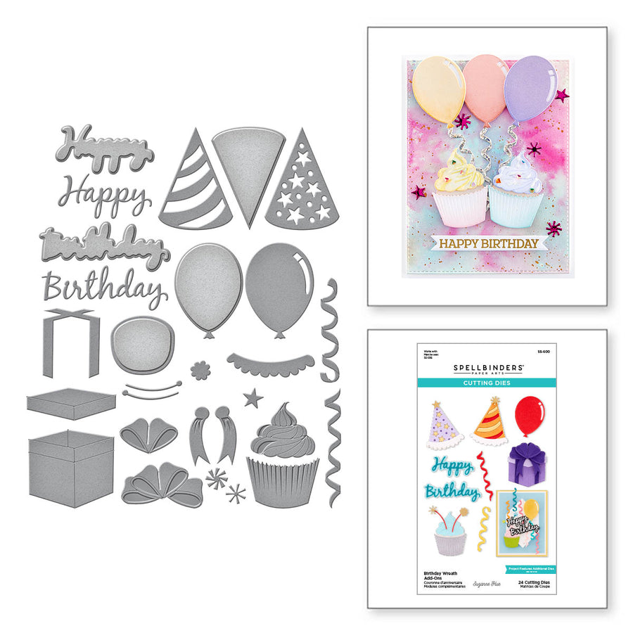 Spellbinders - Birthday Wreath Add-Ons Etched Dies from the Beautiful Wreaths Collection by Suzanne Hue