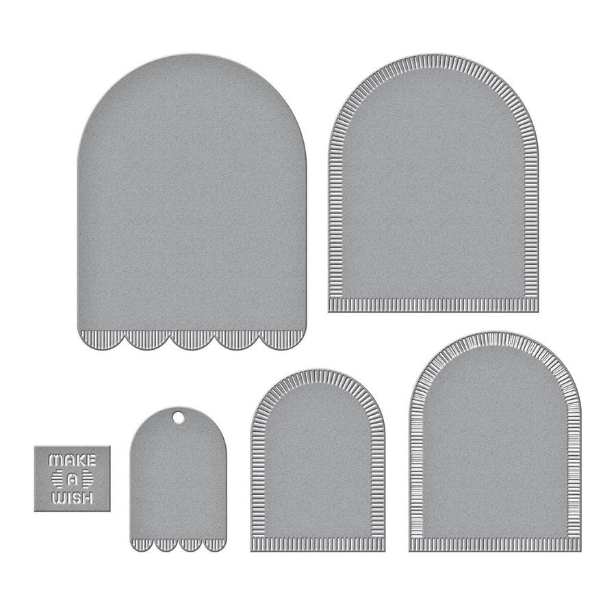 Spellbinders - Make a Wish Arch Labels Etched Dies from the Monster Birthday Collection