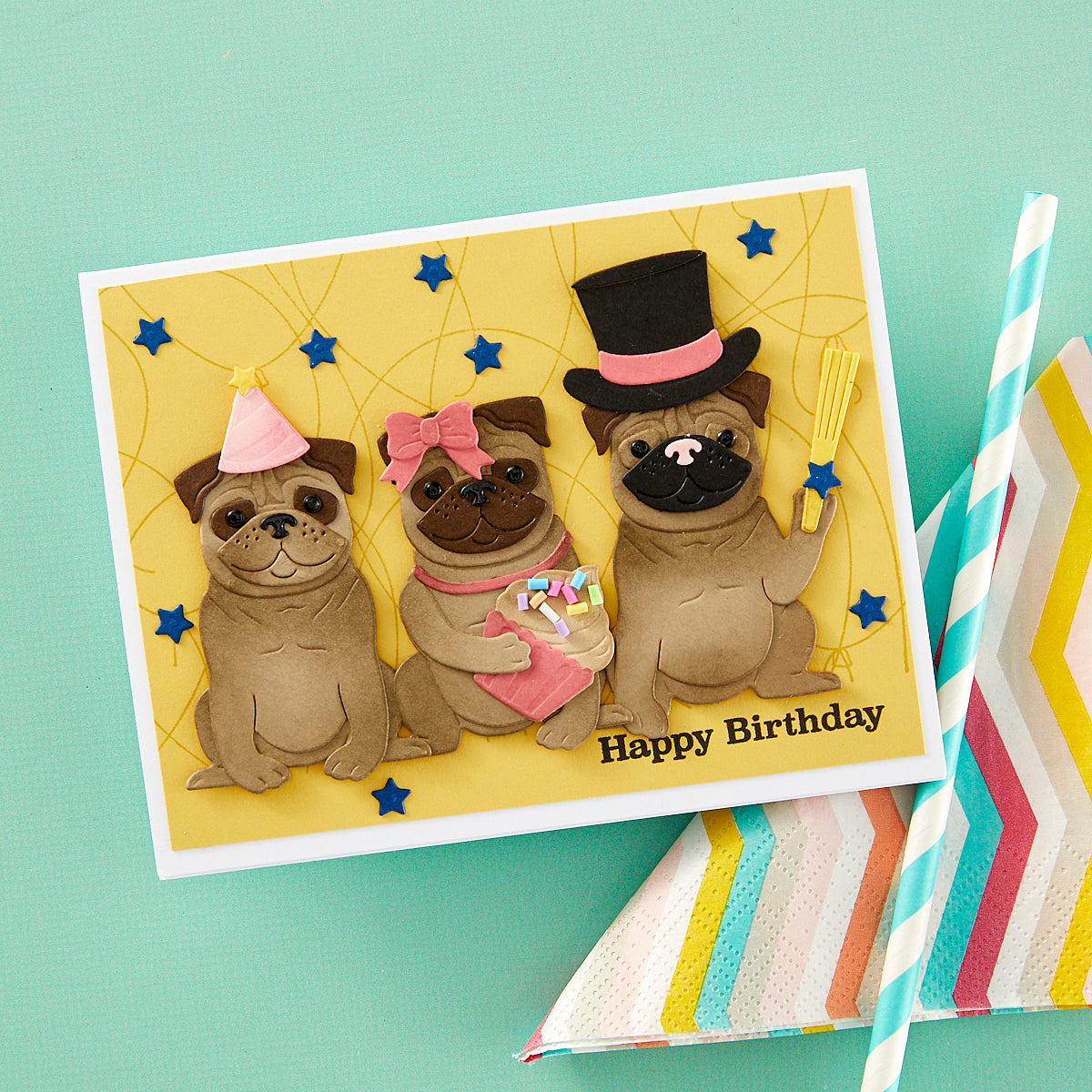 Spellbinders - Party Puggles Etched Dies from the Bibi's Cats and Pugs Collection by Bibi Cameron