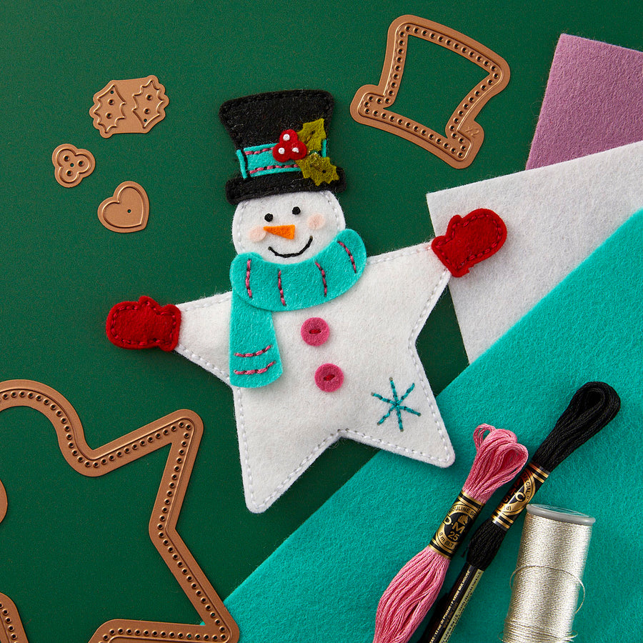 Spellbinders - Felt Snowman Star Etched Dies from the Felt Stitch & Create Collection by Nicole Spohr