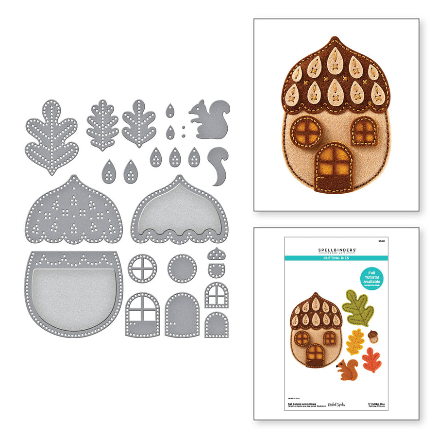 Spellbinders - Felt Autumn Acorn House Etched Dies from the Felt Stitch & Create Collection by Nicole Spohr