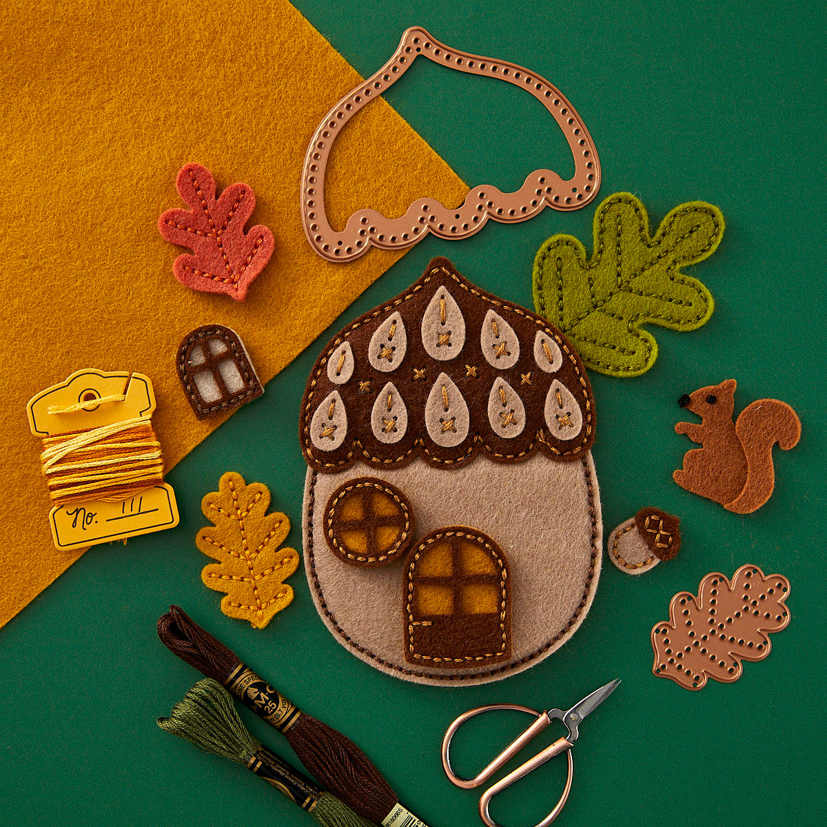 Spellbinders - Felt Autumn Acorn House Etched Dies from the Felt Stitch & Create Collection by Nicole Spohr