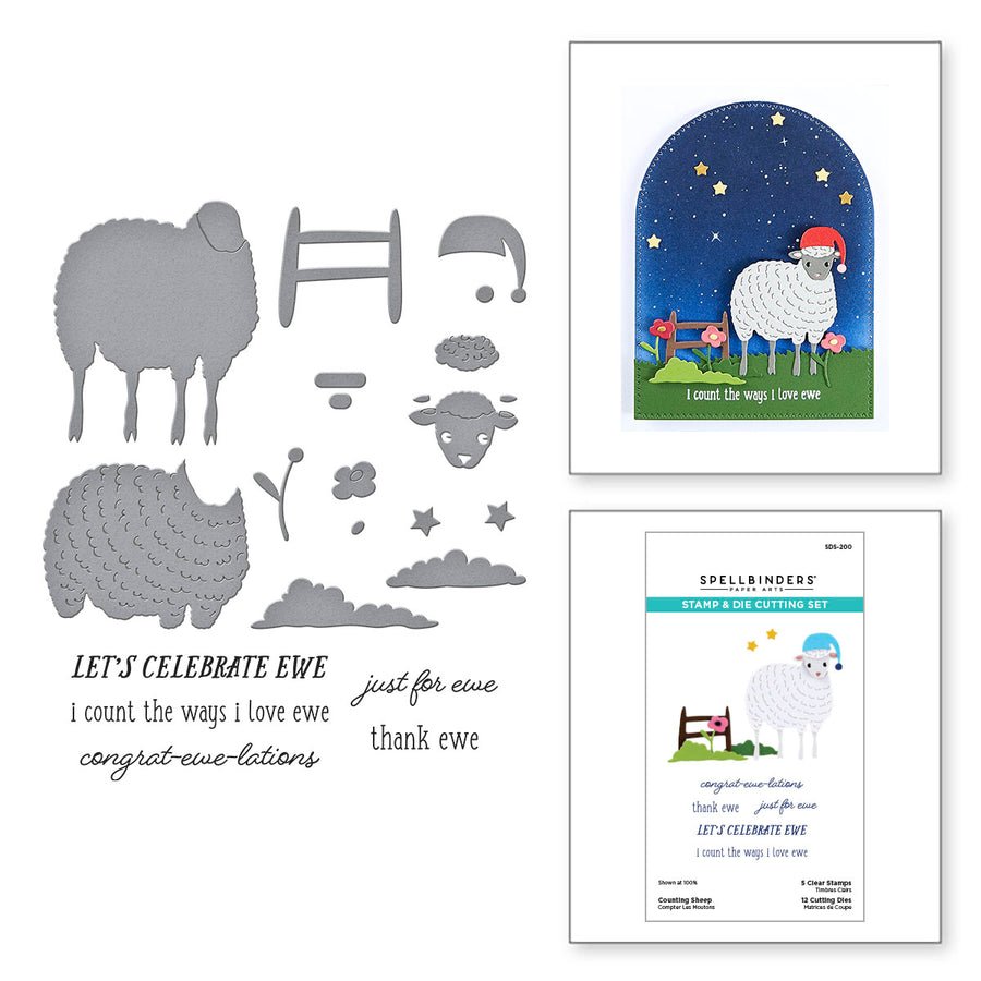 Spellbinders - Counting Sheep Clear Stamp & Die Set from the On the Farm Collection