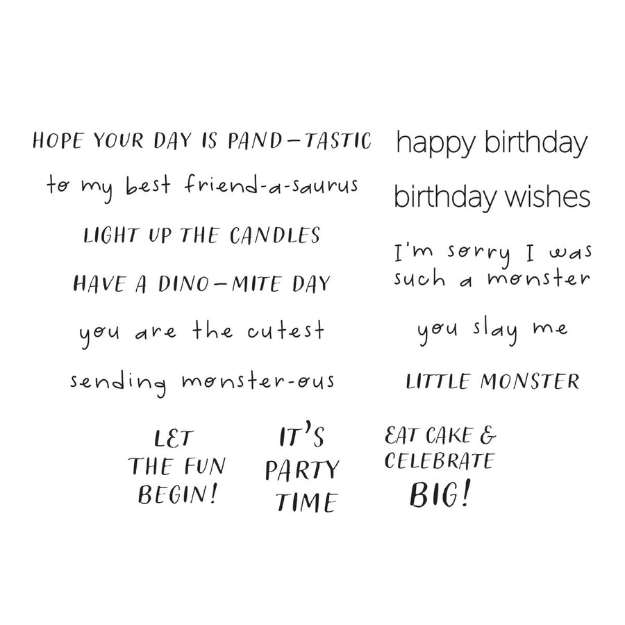 Spellbinders - Monster Birthday Sentiments Clear Stamp Set from the Monster Birthday Collection