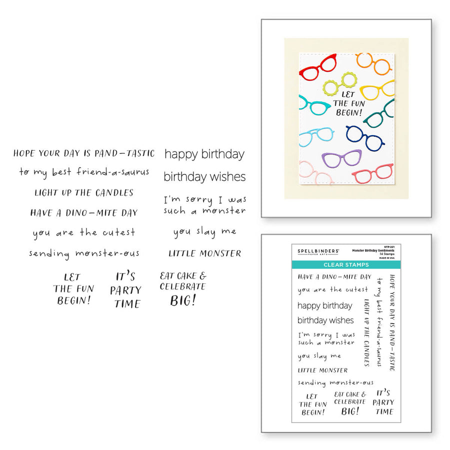 Spellbinders - Monster Birthday Sentiments Clear Stamp Set from the Monster Birthday Collection