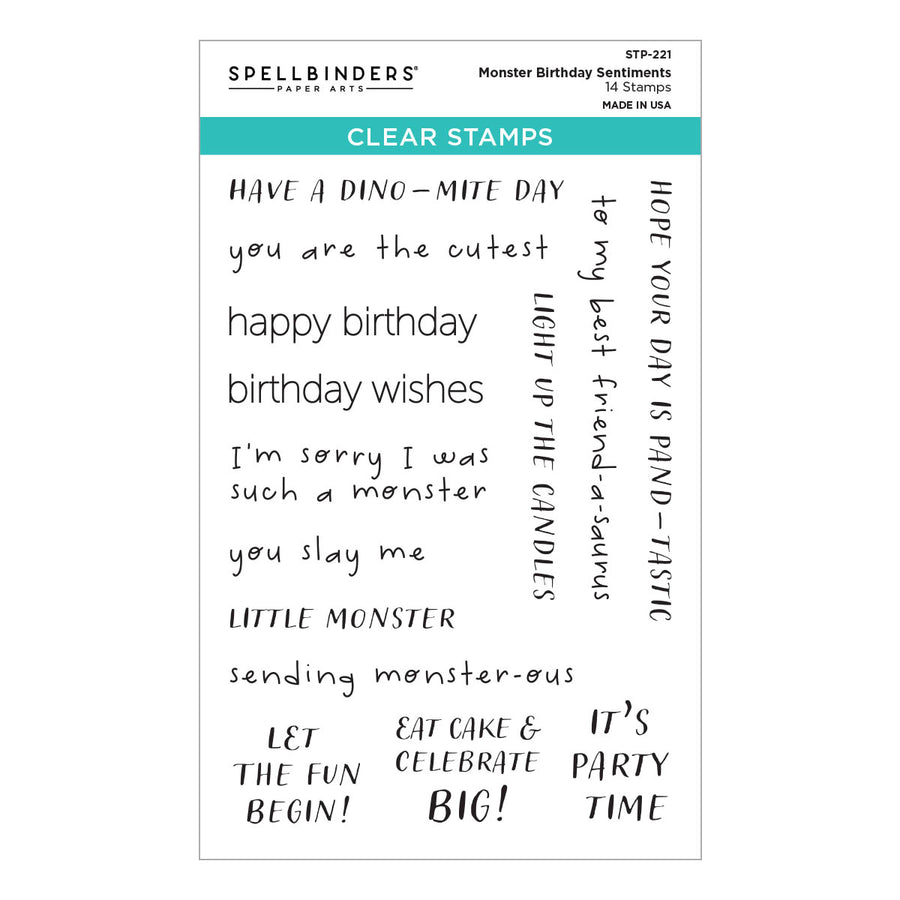 Spellbinders - Monster Birthday Sentiments Clear Stamp Set from the Monster Birthday Collection