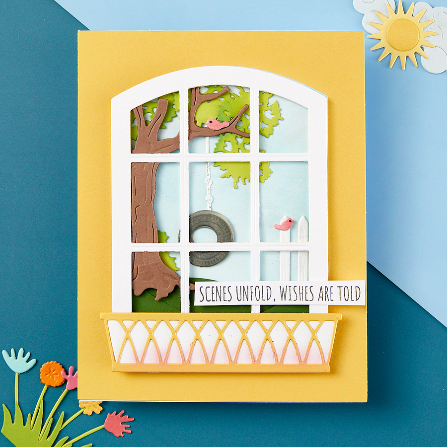 Spellbinders - Sending Sunshine Sentiments Clear Stamp Set from the Windows with a View Collection by Tina Smith