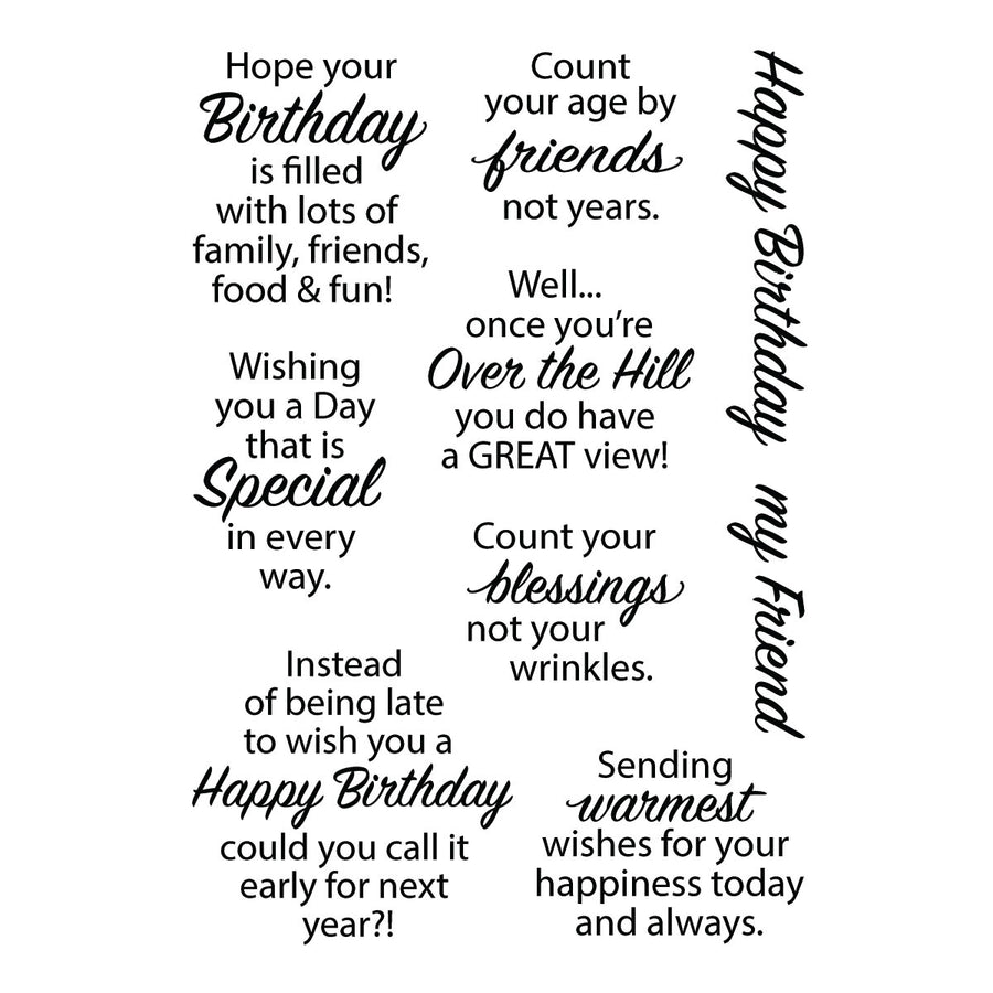 Spellbinders - Birthday Messages Clear Stamp Set from the All the Sentiments Collection by Stampendous