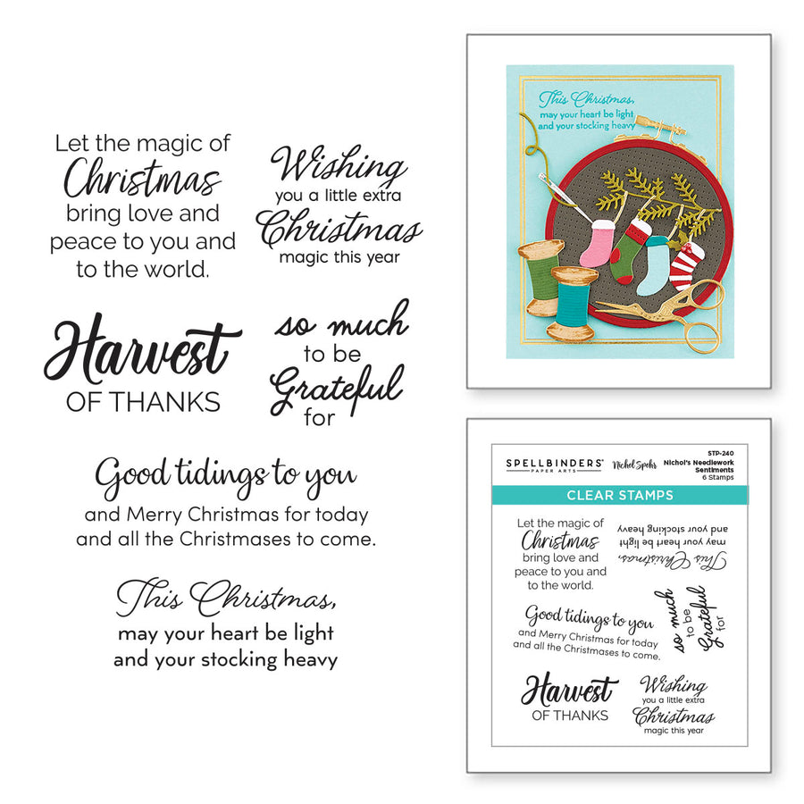 Spellbinders - Nichol's Needlework Sentiments Clear Stamp Set from the Nichol's Needlework Collection by Nichol Spohr