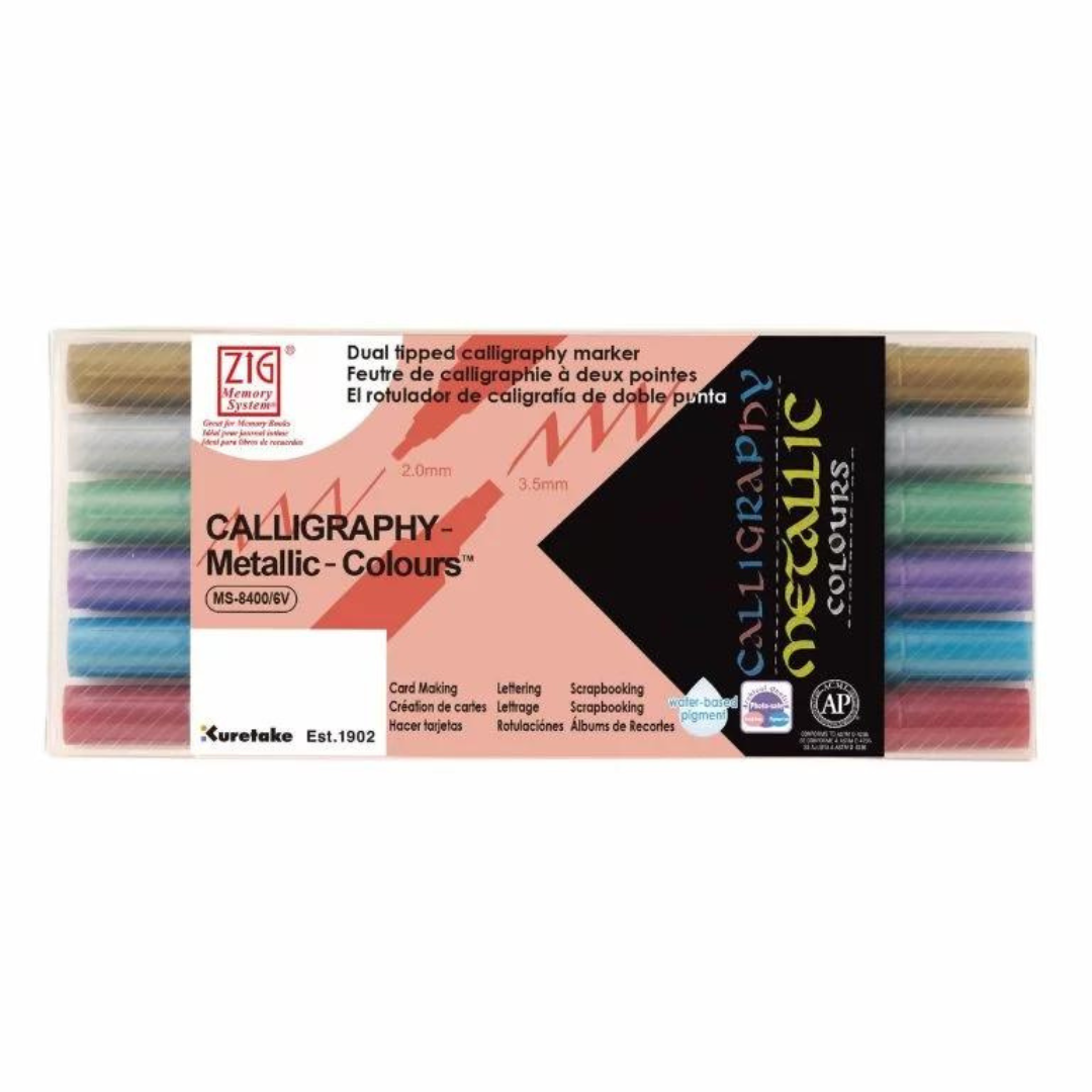 Zig - Calligraphy Metallic 2mm/3.5mm Set of 6 Colours