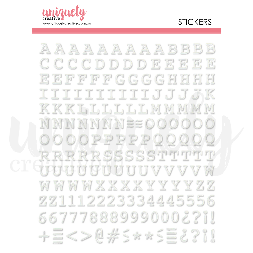 Uniquely Creative - Puffy White Alpha Stickers - Uppercase